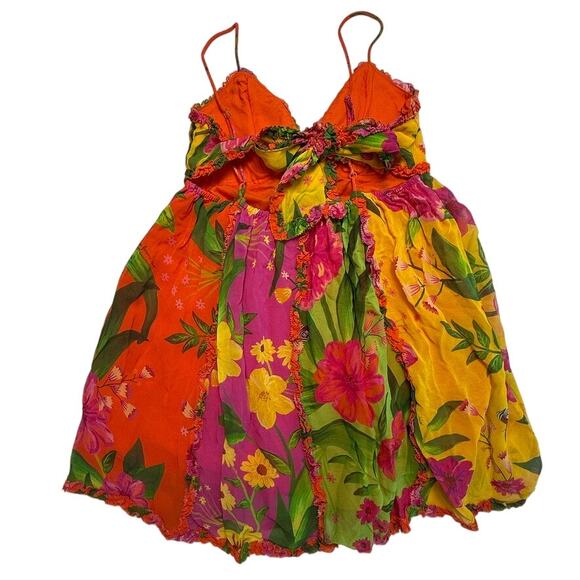 FARM Rio Tropical Patchwork Floral Ruffle Mini Dress Multicolor Boho Size Small - Picture 2 of 16